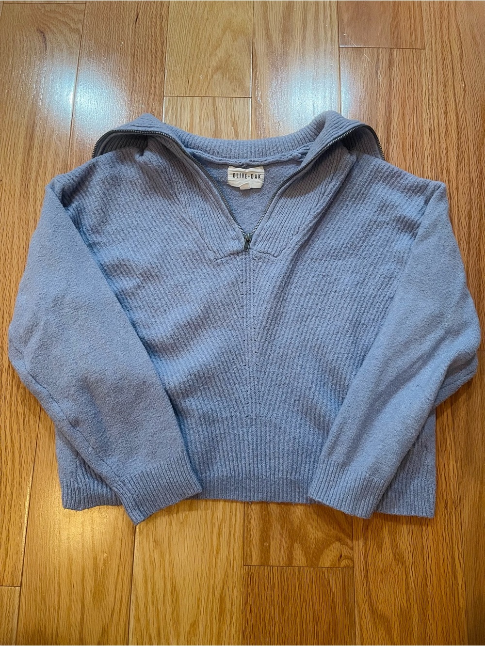 Olive & Oak Light Blue Zip-Front Ribbed Sweater